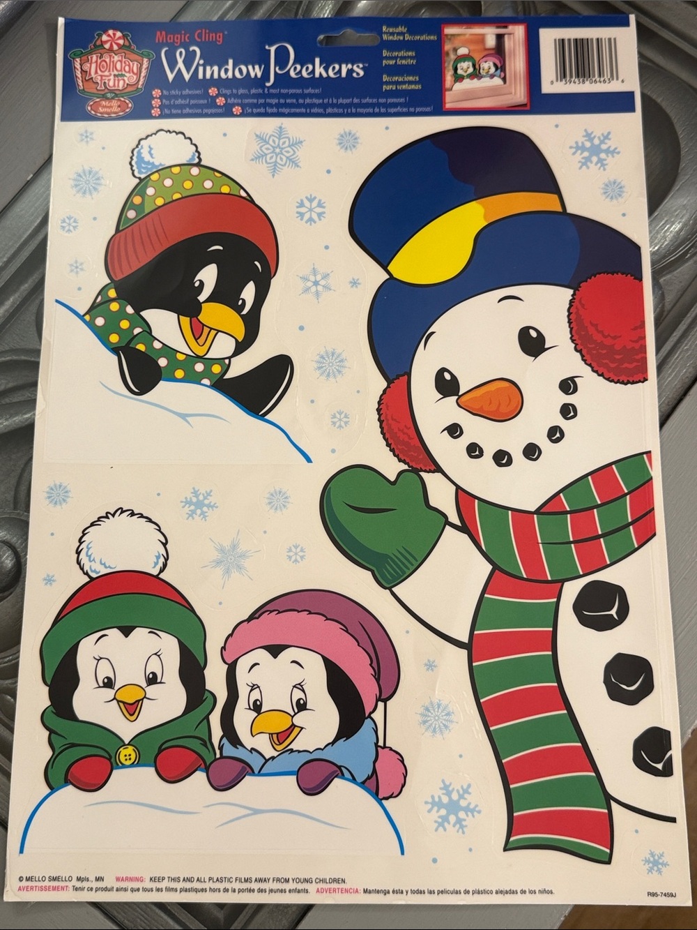 Vintage Christmas Magic Cling Fun Window Peekers Snowman & Penguin Sticker Set